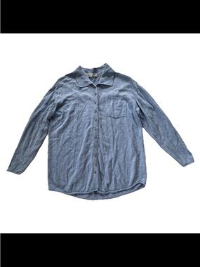 FP Beach Free People Zuma Button Up Shirt XS Linen Cotton Oversized Blue